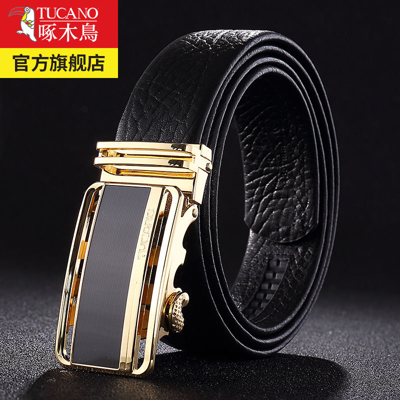 Woodpecker belt male calf leather Business 100 lap pants with genuine leather automatic buckle Young men's belt