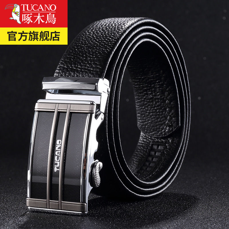 Woodpecker men's belt Business Automatic buckle belt genuine leather Young pants with headband Bull Leather Strap Man