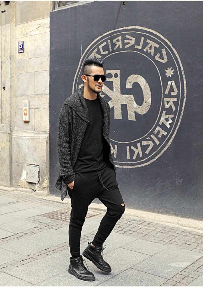 Mùa xuân carbon đen phối màu mohair nam đầu máy dệt kim áo len nam dây kéo áo len cardigan áo khoác J642 - Cardigan blazer nam