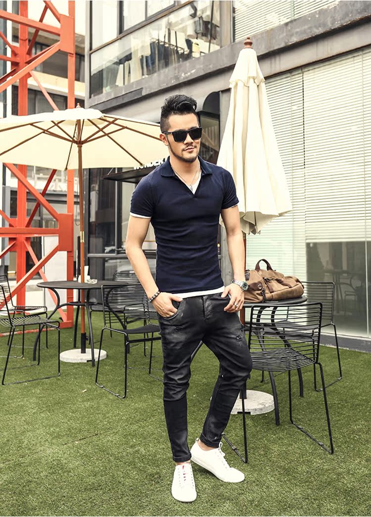 Mùa hè mới phong cách Cotton đứng cổ áo sơ mi polo nam Màu rắn lọt khe vạt áo ngắn tay Paul PL005 áo polo có cổ
