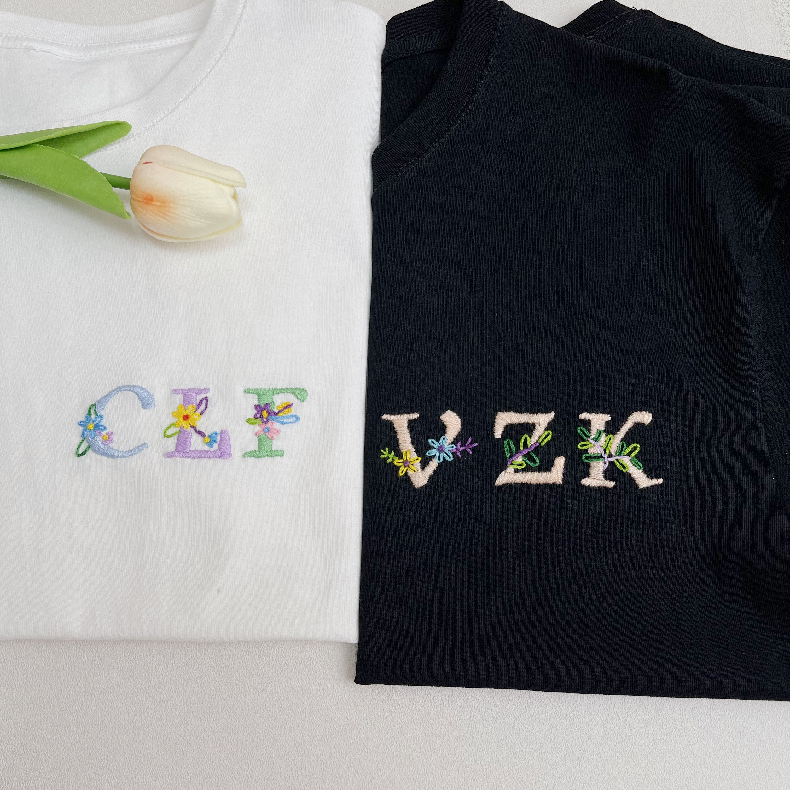 Surname letter clothes embroidery chest cuffs handmade diy material bag T-shirt short-sleeved couple outfit 520 for boyfriend