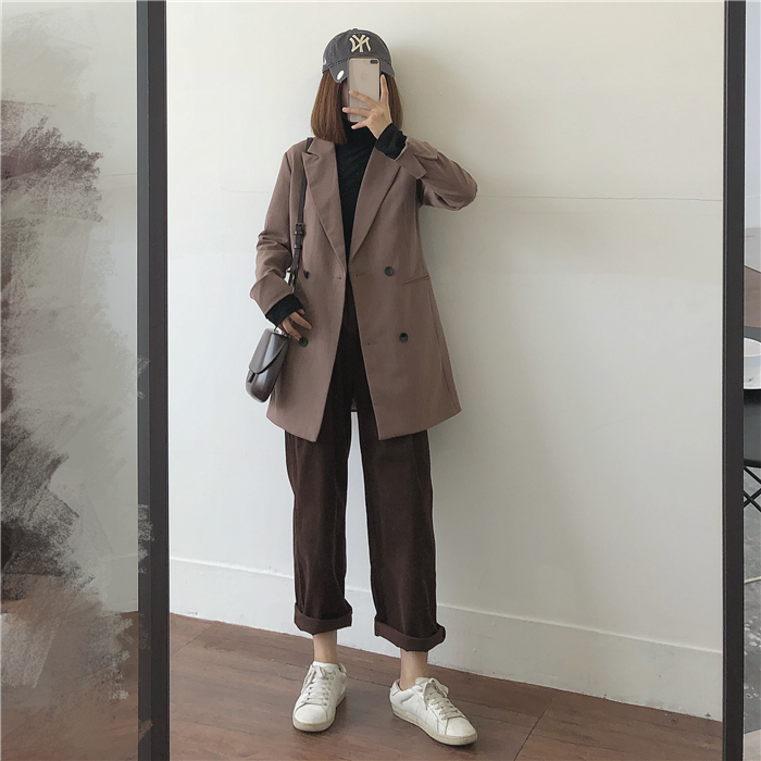 Muzi 18 mùa thu / đầu mùa thu sang trọng hương vị retro phù hợp với áo khoác nữ nước ngoài cổng khí đôi phù hợp với ba màu quần áo bộ thu đông nữ đẹp