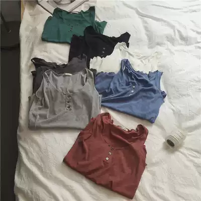 muzi pure cotton threaded solid color sleeveless vest women's summer Korean version of slim and wild bottoming shows thin outer wear trend