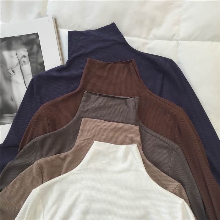 muzi 2022 spring (multi-stocked pieces) in the middle of the collar hitch bottom stitch cardiovert ~ terte 100 hitch long sleeve T-shirt