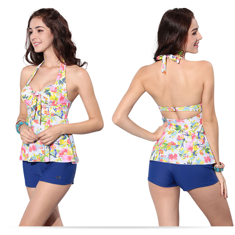 Áo tắm nữ kiểu Anh nữ boxer chia áo tắm thời trang hoa gợi cảm hở lưng cỡ lớn phù hợp với áo hai dây Y1733 - Bộ đồ bơi hai mảnh 	bikini 2 mảnh màu trắng	