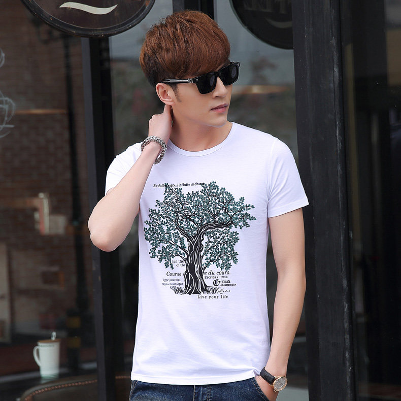 Summer new men's short-sleeved T-shirt Korean version of the crew neck pure cotton T-shirt youth men's shirt tide