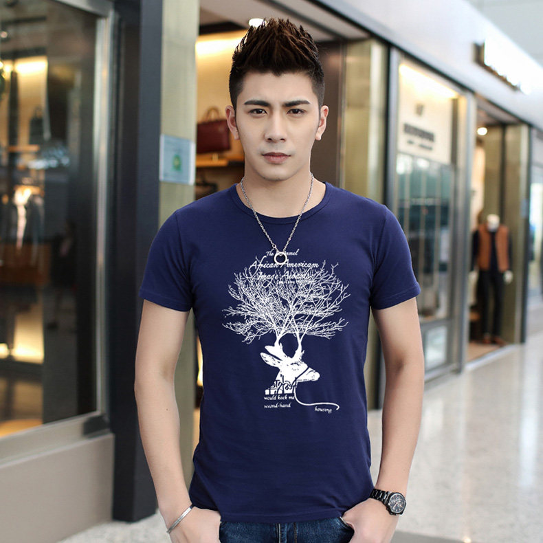 Summer men's short-sleeved T-shirt slim Korean version pure cotton solid color men's short-sleeved T-shirt youth tide
