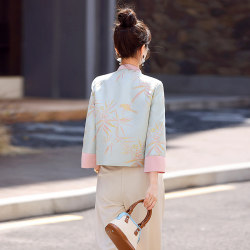 Spot spring new style Chinese jacket for women, elegant and temperament jacquard shirt, button top, Tang suit, great value and popular