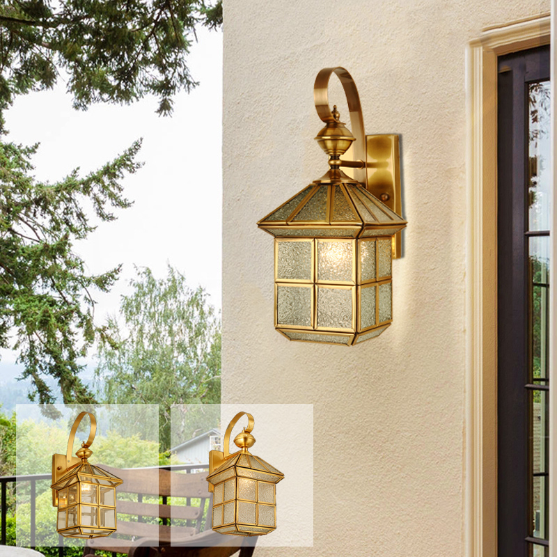 All copper outdoor waterproof wall light led super bright American balcony corridor aisle ladder courtyard outdoor wall gate light