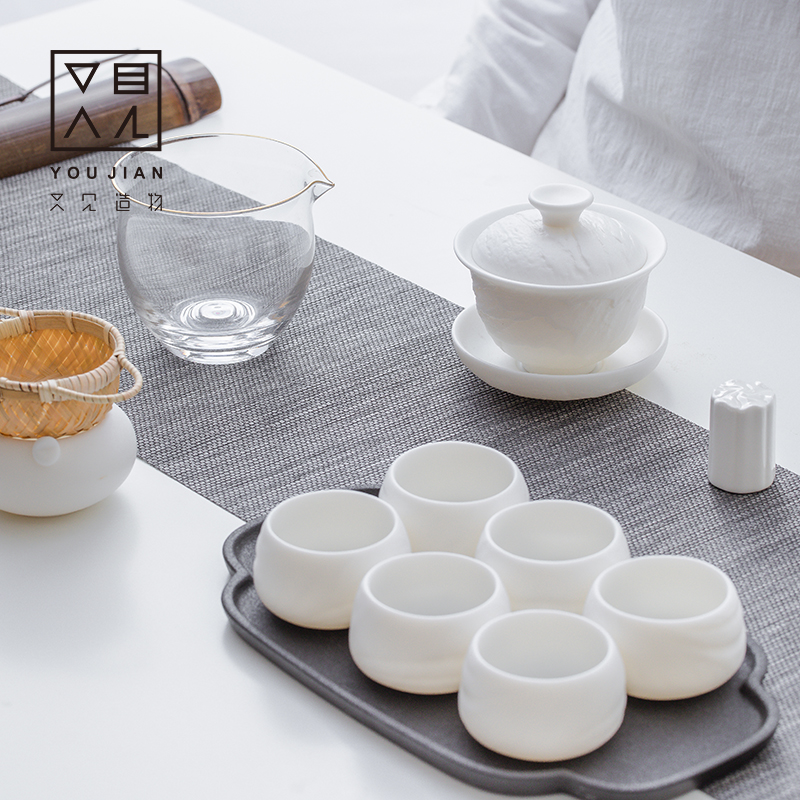 See again Made Objectised White Porcelain Tea Set Group Home Brief Kungfu Tea Tea Tea Tea Tea Lid Bowl Tea Cup Suit
