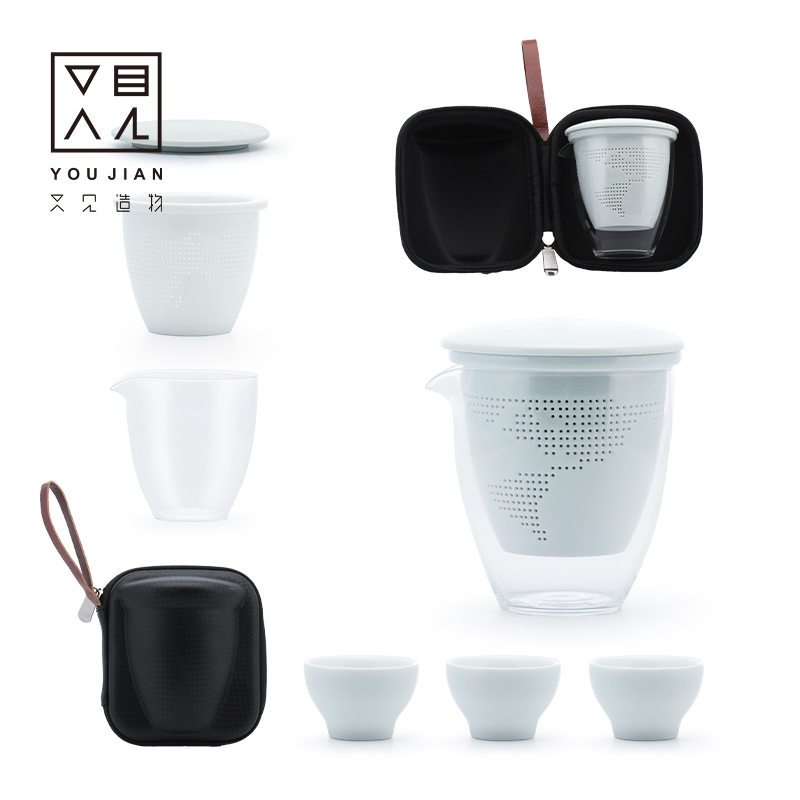 Glass Portable Travel Tea Set Group One Pot Three Cups Simple Express Guest Cup Containing ceramic tea set Customized