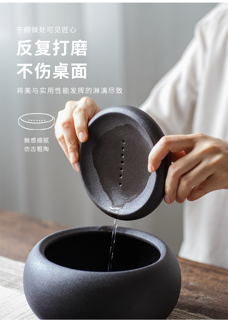 And creation of black ceramic POTS bearing dry tea table circular tea tray tea set ceramic pot water household cup mat to restore ancient ways