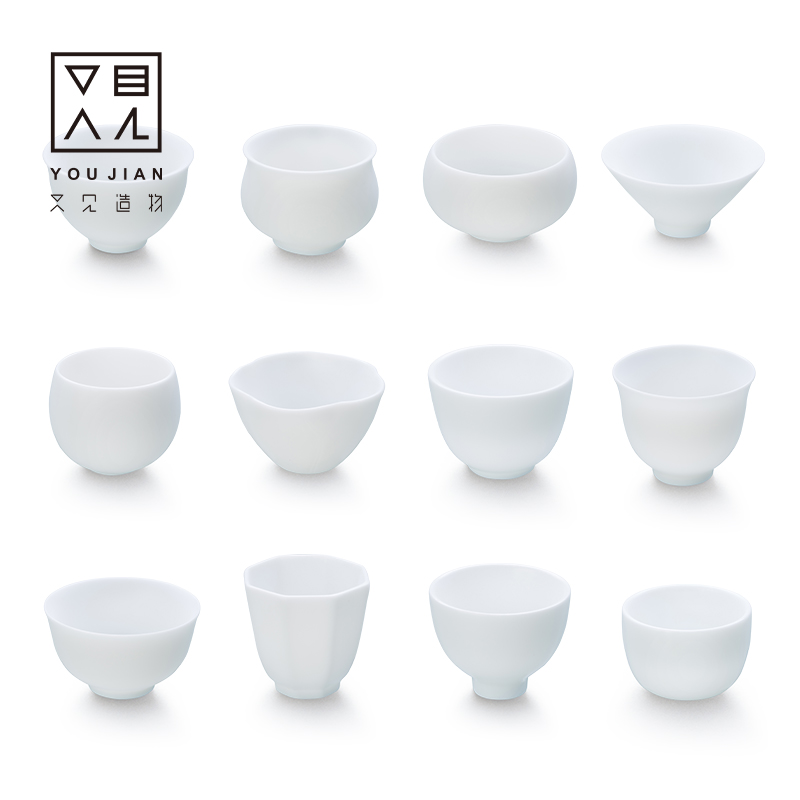 Shea butter jade porcelain white porcelain tea cup ceramic master mug single pure handmade home Gongfu tea with tea drinking cup suit