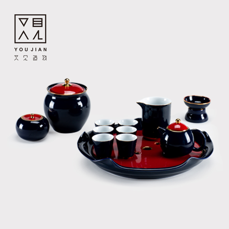 A complete set of kung fu tea set household contracted large set of ceramic cups zen tea tea tray was sitting room office