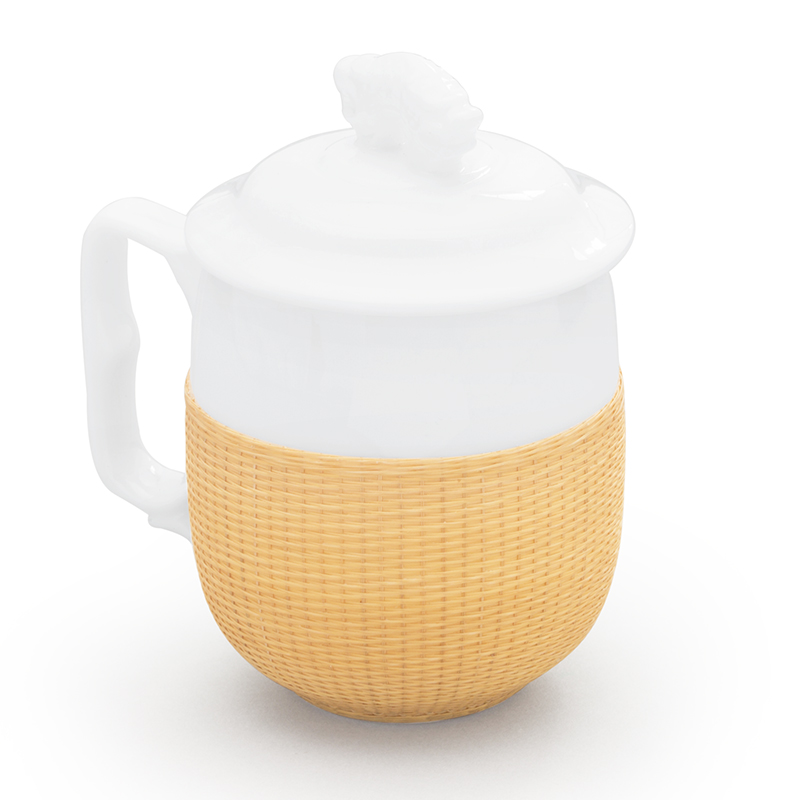 And creation of bamboo states porcelain ceramic cups kung fu tea set personal cup with cover cup, the white porcelain cup