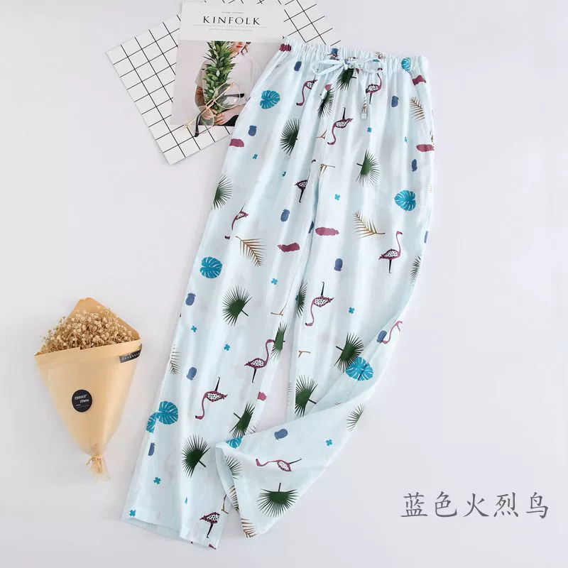 Miễn phí vận chuyển của phụ nữ vào mùa xuân và mùa thu quần pyjama cotton gạc hai lớp - Quần tây