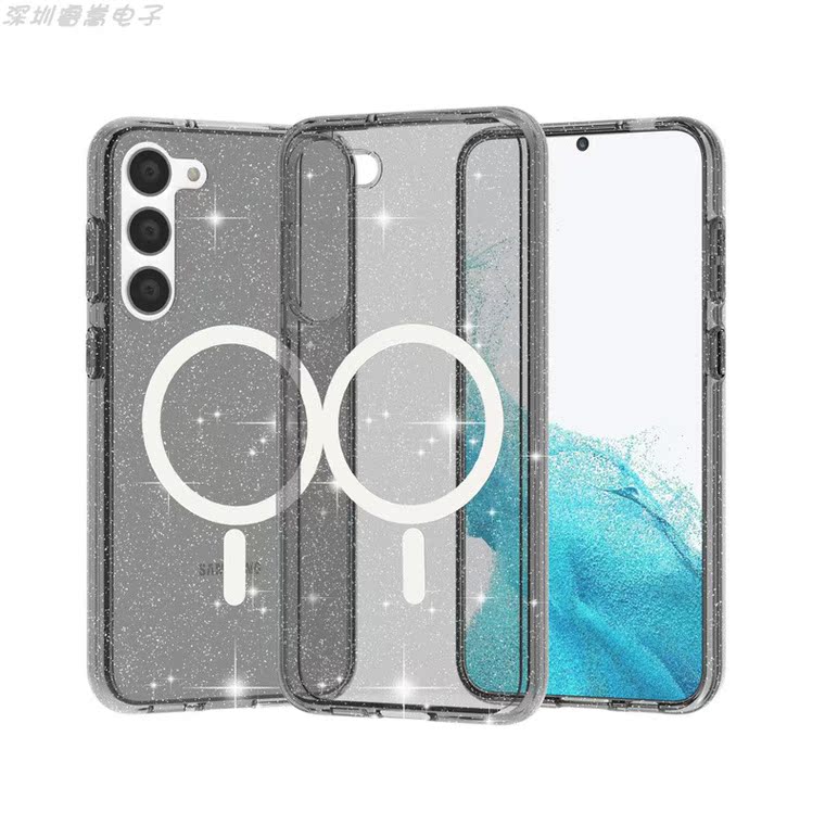 Girls Transparent Clear Shiny Glitter Bling Silicone TPU Magsafe Magnetic S23, S23 Plus, S23 Ultra Samsung Phone Case