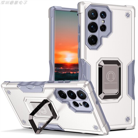 White — Tough Shockproof Kickstand Function Hybrid Airbag Corner Protection S23, S23 Plus, S23 Ultra Samsung Phone Case