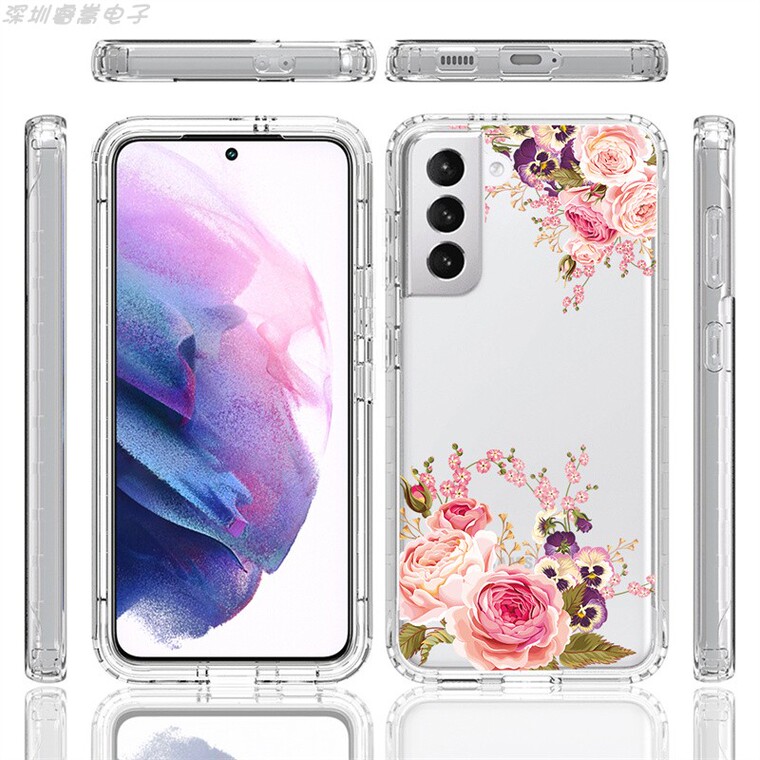 Girls Rose Flower Illustration Full Protection Tough Shockproof Silicone TPU S23, S23 Plus, S23 Ultra Samsung Phone Case