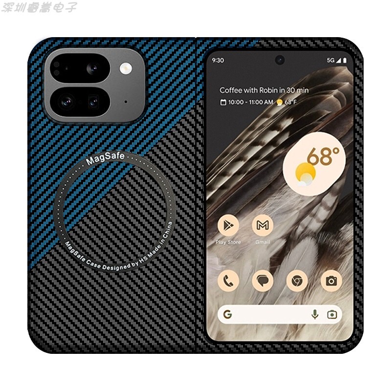 Google Pixel 10Pro Fold Carbon Fiber All-Inclusive Anti-Fall Phone Case, Two-Tone Matte Skin-Feel Anti-Slip Armor, Ultra-Thin Heat Dissipation Foldable Screen Protective Case, Magsafe Magnetic Wireless Charging
