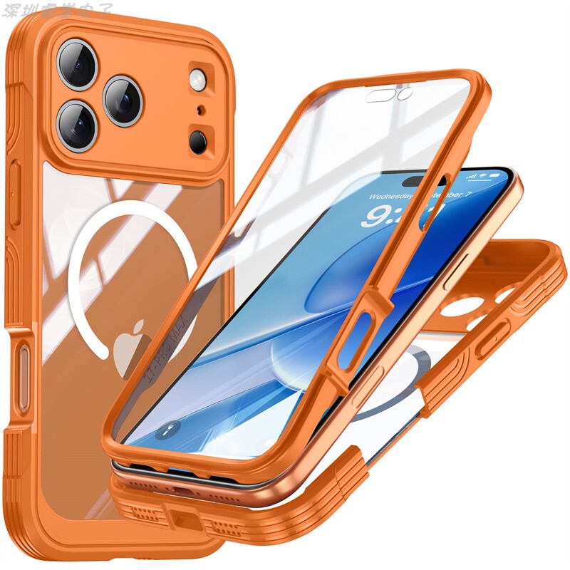 Magsafe Magnetic Wireless Charging Is Suitable for iPhone 17 Promax Transparent Three-Proof Phone Case, Apple Air Screen Full-Cover Film Integrated Double-Sided Anti-Fall Front and Rear 360 Protective Case