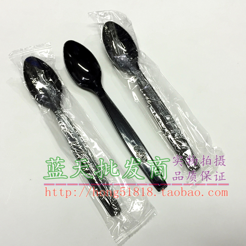 Disposable Spoon Thickened Ice Cream Spoon Dessert Ice Pudding Yogurt Spoon Independent Packaging Black Seven Inch Spoon