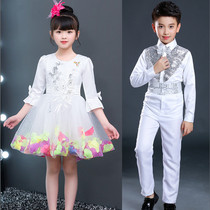 White childrens costumes girls princess skirts mens sequins long sleeves primary school choirs chorus