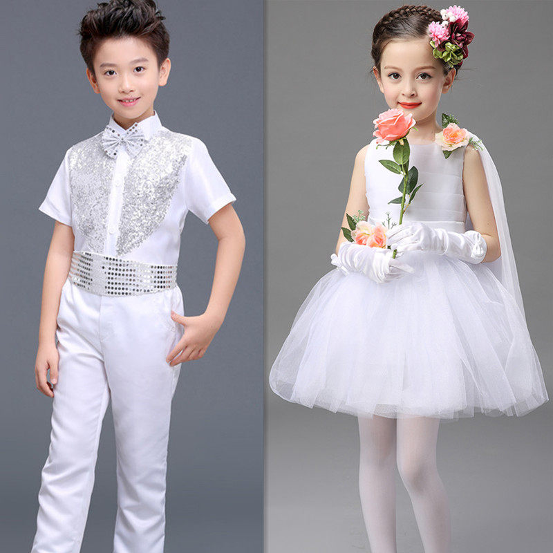 White primary school students campus chorus children's dress boys and girls dance fluttering tutu skirt children's performance clothing