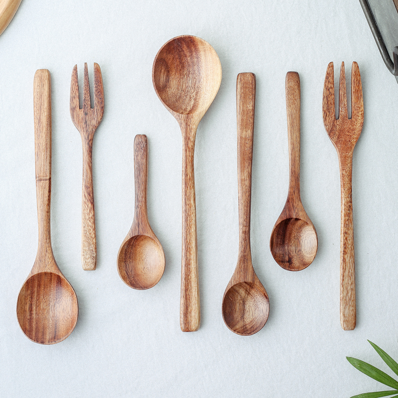 Day Style Teak Spoon Fork Seven Pieces Small Wooden Spoon Suit Children Eat Spoon Sweet Spoonful Spoon Long Handle Stirring Spoon