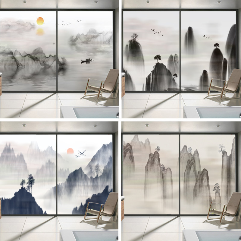 Glass Sticker Light Transmission Opaque Glass Paper Shading Hotel Window Sticker Dressing Room Frosted Window Sticker Landscape