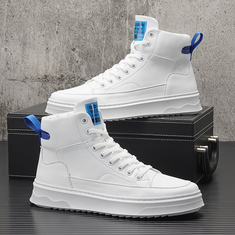 White high - aided shoes men in the spring of 2023 new sports casual boots trend increased plate shoes men's small white boots