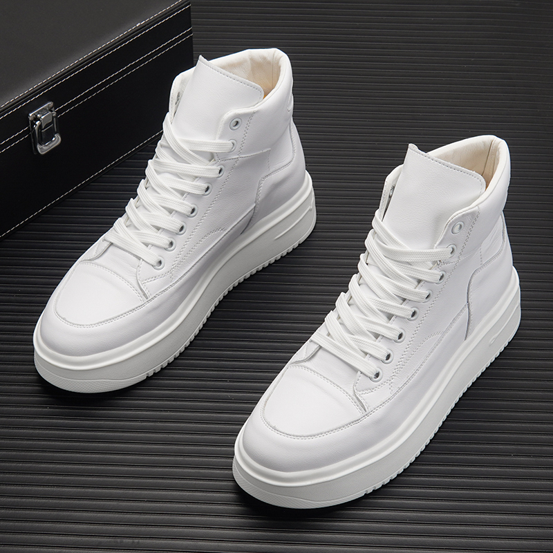 White High-Top Sneakers for Men 2026 New Thick-Soled Platform Shoes Men's White Shoes with Internal Height Increase Sports Casual Shoes