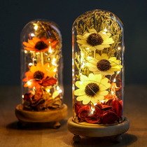 Birthday gift creative glass lampshade ornaments ornament permanent flower rose dried flower Qixi Festival bedroom night light