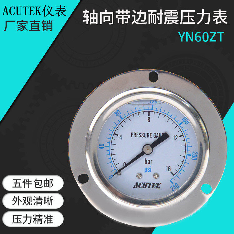 ACUTEK Axial BandEde Seismic Pressure Gauge YN60ZT 16bar PT1 4 Hydraulic Shock Resistant Pressure Gauge
