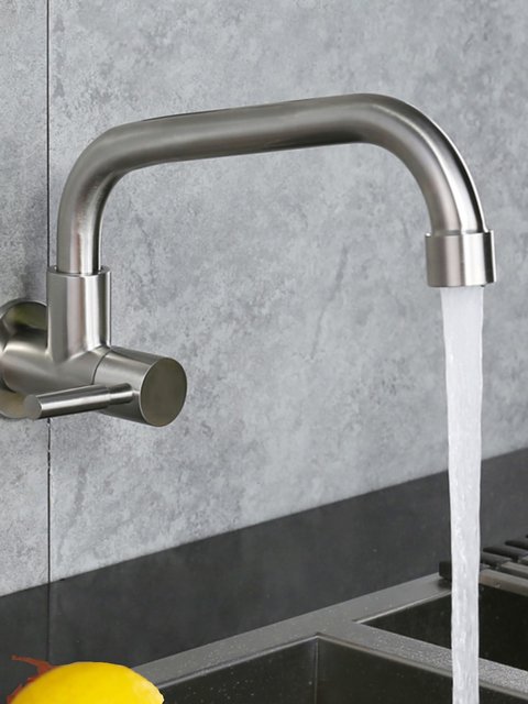 Sus304 Stainless Steel Wall-Mounted Kitchen Sink Single Cold Water 1/2 Inch In-Wall Faucet, Rotatable