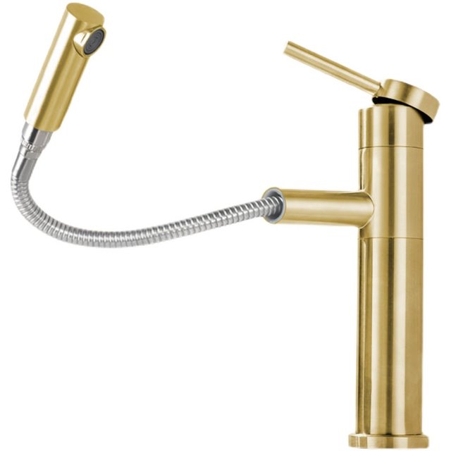 304 Stainless Steel Washbasin Pull-Out Faucet Bathroom Single-Hole Washbasin Hot and Cold Rotating Faucet