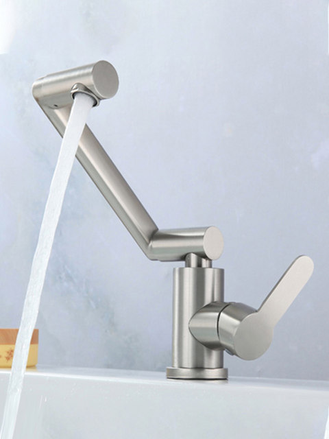 304 Stainless Steel Household Countertop Basin with Swivel Faucet for Hot and Cold Water, Washbasin for Bathroom