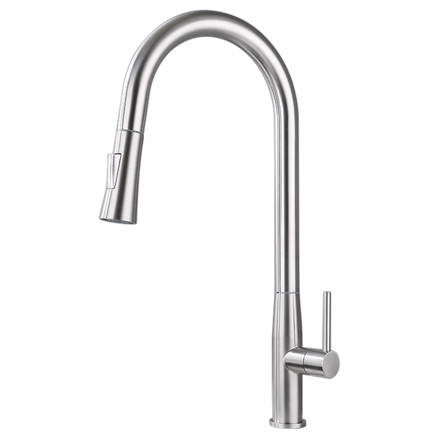 304 Stainless Steel Kitchen Sink Pull-Out Faucet, Household Single Cold Water Sink Faucet, Splash-Proof and Rotatable