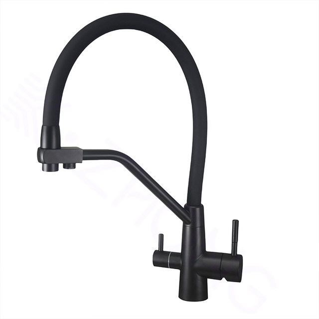 304 Stainless Steel Black and Silver Three-In-One Faucet with Hot and Cold Water for Kitchen Sink, Water Purifier, Direct Drinking Water Sink, Household Faucet