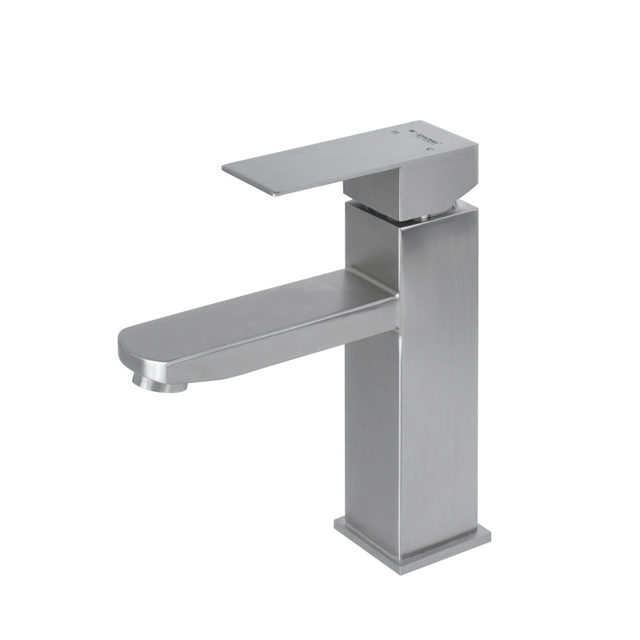 304 Stainless Steel Hot and Cold Square Basin Faucet for Home Use, Bathroom Washbasin, Single Hole, Single Cold, Tall Model