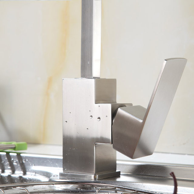 Sus304 Stainless Steel Kitchen Faucet with Square Swivel Hot and Cold Water Basin for Washing Face and Sink, Brushed Square Faucet