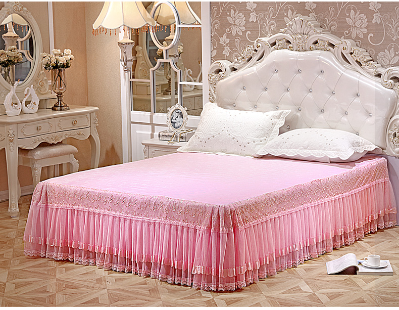Jingning giường đêm váy công chúa ren một mảnh 1,8 m 1,5 m giường lanh bedspread Fitted Simmons nệm bảo vệ - Váy Petti drap giường có viền