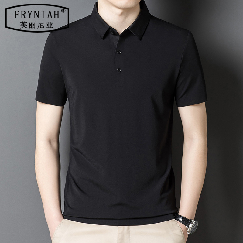 Fulinya Brand High-End Short-Sleeved T-Shirt for Men, Stylish Mulberry Silk Light Luxury Men's Polo Shirt, Comfortable Men's Clothing