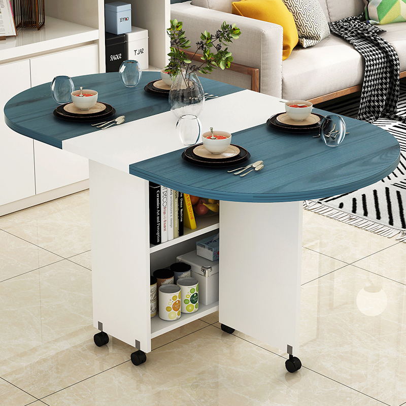 Simple round folding table small family type home movable belt wheel rectangular minimalist multifunction eating table
