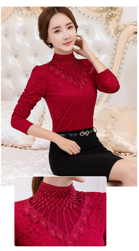 Mùa đông cao cổ áo lót nhiệt phụ nữ dày cộng với nhung mặc áo sơ mi đáy cỡ lớn quần áo ấm phụ nữ áo đơn màu đỏ