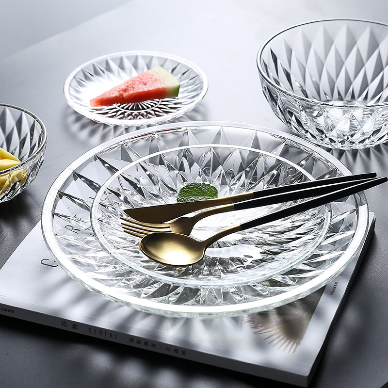 Fruit tray glass dishes Home KTV Creative modern Living room Transparent Diamond disc Size Number suit dried fruit tray