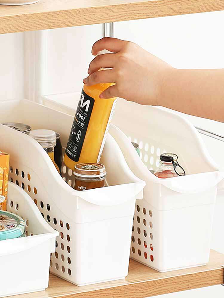 Hollow overall cabinet storage box basket with wheel wide finishing box Refrigerator food box Kitchen seasoning bottle sundries storage box