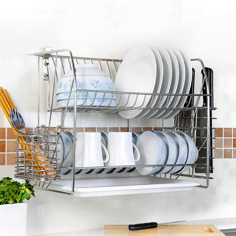 Dimension space 304 stainless steel double-layer wall-mounted dish rack  drain rack kitchen rack hanging wall dish rack