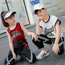 Street dance costumes children hip hop suits boys jazz dance performance Girls Primary School students summer short-sleeved boys