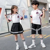 School uniform set summer short-sleeved mens and womens clothing British Academy style T-Shirt Primary and secondary school students class uniforms kindergarten uniforms